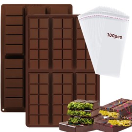 Chocolate Bar Mold,2pcs Silicone Deep Chocolate Bar Molds with 100pcs Bags,Non-Stick Thick Chocolate Bar Molds for Dubai Chocolate Bar Pistachio,Candy,Chocolate Snacks