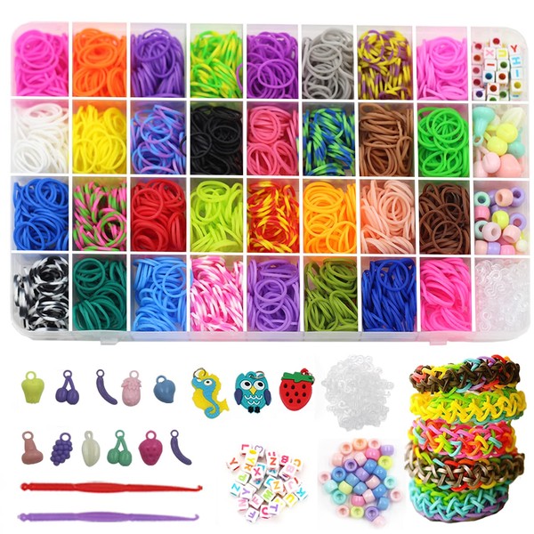 1850+ Loom Bands in 32 Variety Colors, Loom Bracelet Refill Set with Premium Quality Accessories for Kids Boys & Girls, Rubber Bands Bracelet Kit