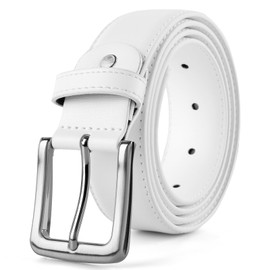 maikun Leather White Men's Belt, Belts for Men for Golf,Wedding,Silver Buckle Length45in
