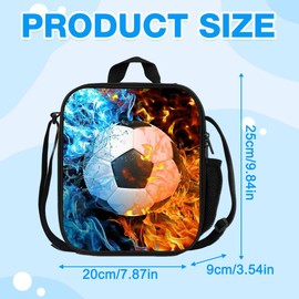 NAVESO Football Lunch Box Bag, Insulated Lunch Bag for Kids Boys Girls, Childrens Lunch Box, Pack Lunch Bag Kids for School Picnic Travel Hiking Camping