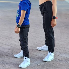 BIG ELEPHANT Boys Girls Quick Dry Active Athletic Joggers, Kids Unisex Pull-on Lounge Jogger Sweatpants with Pocket Black