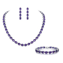 EVER FAITH Women's Amethyst Color Purple Oval Shaped Cubic Zirconia February Birthstone Necklace Earrings Bracelet Set