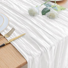 Asee'm Table Runner Cheesecloth 10FT Ivory Boho Gauze Fabric Rustic Sheer Cheese Cloth Runners for Wedding Bridal Shower Party Decoration