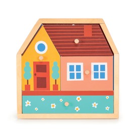 Mentari Toys - House Puzzle - 5pc Engaging Wooden Peg Puzzle for Toddlers - Learning Toy with Vibrant Illustrations - Improve Hand-Eye Coordination and Visual Perception - Age 2+