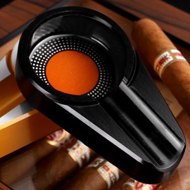 KEENSUN Cigar Ashtray-Aluminum Alloy Metal Portable Patio Travel Ashtrays with One Cigar Holder and Soft Non-Slip Bottom (Black)