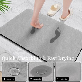 Earcu Bathroom Mat Rugs 47x17, Long Diatomaceous Earth Bath Mat Large Quick Dry Bath Mat Non Slip Rubber Backed Super Absorbent Shower Mat, Thin Bathroom Runner Rugs Floor Mat Fit Under Door, Grey
