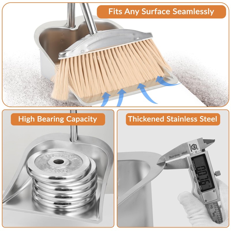 VOOWO Broom with Dustpan Combo Set, 46" Stainless Steel Broom