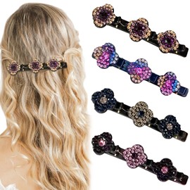 4 Pcs Braided Hair Clips, Sparkling Crystal Stone Hair Clips Shiny Rhinestone Hair Clips Hair Accessories for Women Girls Ladies (Grass)