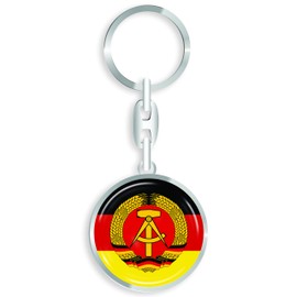 daged DDR East Germany Key Fob Metal Key Ring 3D Effect + Sticker - RD, multicoloured