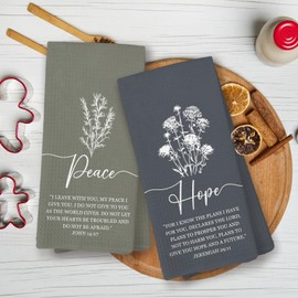KTYHD Boho Christian Bible Verses Kitchen Towels, Boho Bible Verses Bathroom Hand Towels Decorative Set, Faith Love Peace Hope Dish Towel for Kitchen, Faith Scripture Botanical Home Decor