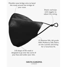 90210 Silk Mask in Black by KARIZMA 19 Momme 100% Mulberry Silk 6A Grade Fabric Face Mask with 2 Filters