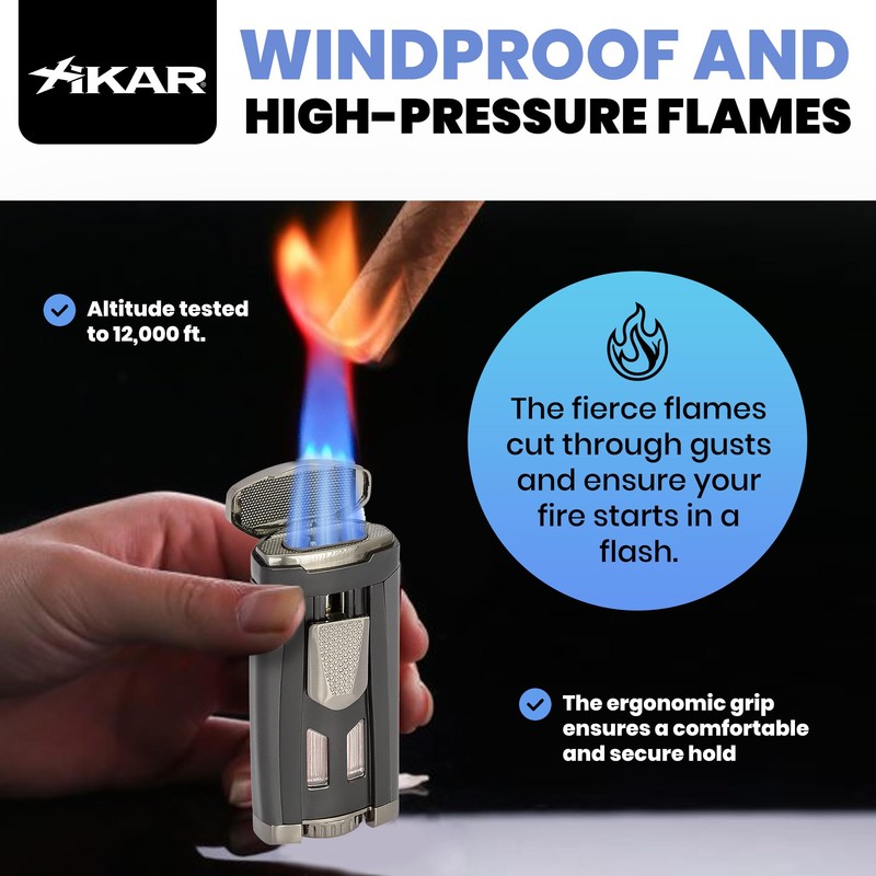 Xikar HP3 Triple Jet Flame Butane Torch Lighter, Silver |