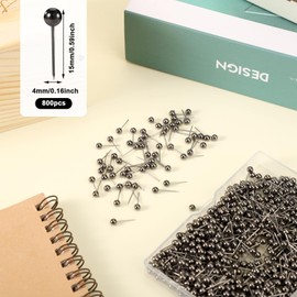 Tinoaly 800pcs Map Pins, Round Head Map Push Pins Small Thumb Tacks for Cork Board Decorative Pushpins for Bulletin Photo Picture DIY Craft Home Office (Black Gold)
