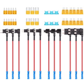 36-Piece 12V Car Fuses & Blade Fuses Kit with Piggy Back Fuse Connectors - Universal 12V Fuse Tap Adapter Set for Secure Installation in Vehicles, Trucks, Boats (Low Profile Design, 4 Circuit Types In