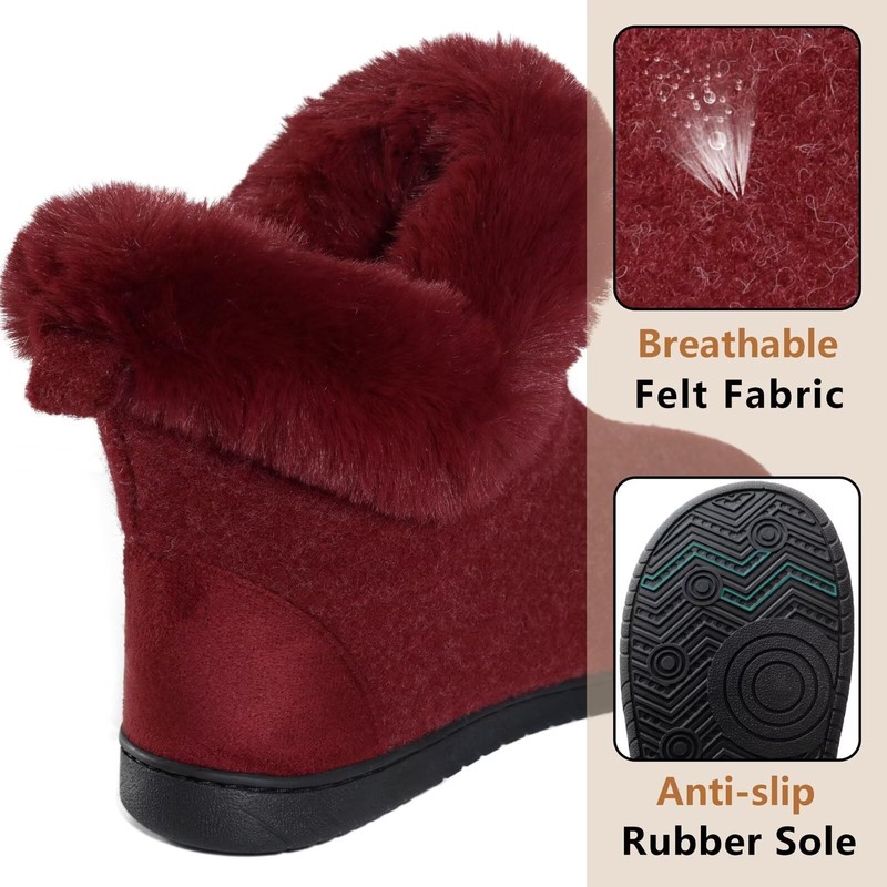 GURGER Felt House Boots Women's Plush Lined High Slippers Size
