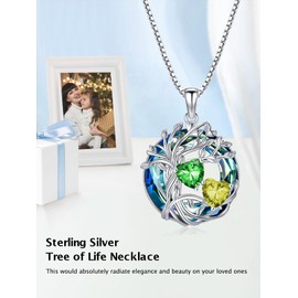 Emerald and Peridot Necklace s925 Sterling Silver Tree of Life May and August Birthstone Pendant Necklace with Austrian Crystal Jewelry Christmas Valentine Mothers Day Birthday Gifts for Women Her Girlfriend Wife Sister Mom
