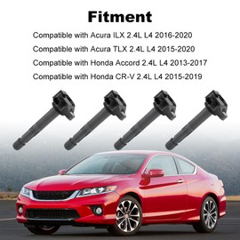 JDMON Set of 4 Ignition Coils Pack with Spark Plugs Compatible with Acura ILX TLX, Honda Accord CR-V 2.4L L4 2013 2014 2015 2016 2017 2018 2019 2020 Replacement for UF712 305205A2A01