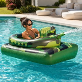 Inflatable Tank Pool Float for Water Play - Camouflage Ride-On Raft with Water Cannon for Pool, Lake and Beach