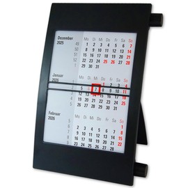 Desk Calendar 2026-2027 - 3-Month Calendar with Date Slider & Twist Mechanism - 28 Months Stand Calendar (October 2025 to February 2028) - Office & Home Office - Compact - German