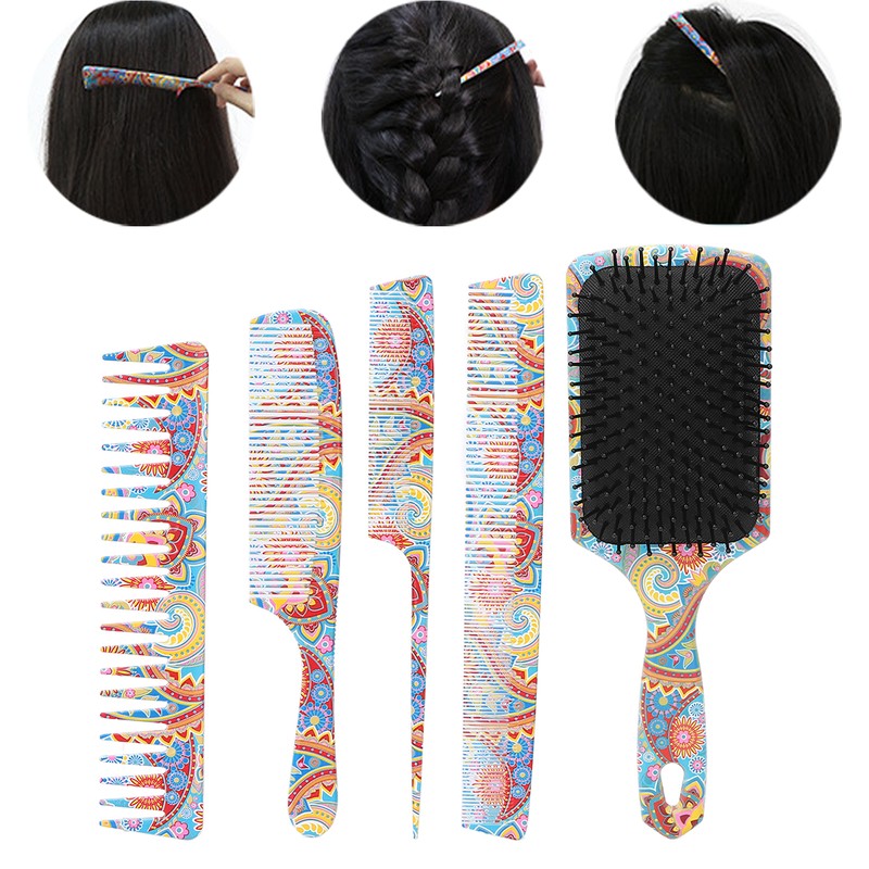 5pcs Paddle Hair Brush Set Easy Detangling Brush Tail Comb