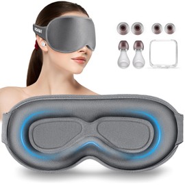 3D Contoured Cup Sleeping Eye Mask Soft and Gentle,Breathable, Comfortable for Side Sleep,Travellers, Yoga,Men, Women,Adjustable, with Silicone Ear Plugs for Sleeping Noise Reductions