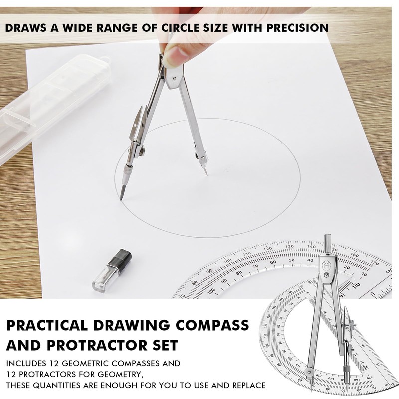 Zonon 12 Set Student Protractor and Compass Set, Student Geometry