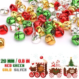 Augshy 50 Pcs 5 Inch Craft Bells Bulk for Christmas Home and Pets Decoration Christmas Decoration Party Supplies (Gold, Silver, Red and Green)