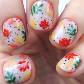 SINSEN Thanksgiving Day Press on Nails Short Square Fall Fake Nails with Red Green Maple Leaf Designs Colorful Autumn Artificial Nails for Women Girls DIY Finger Manicure Tips Decorations - 24Pcs/Set