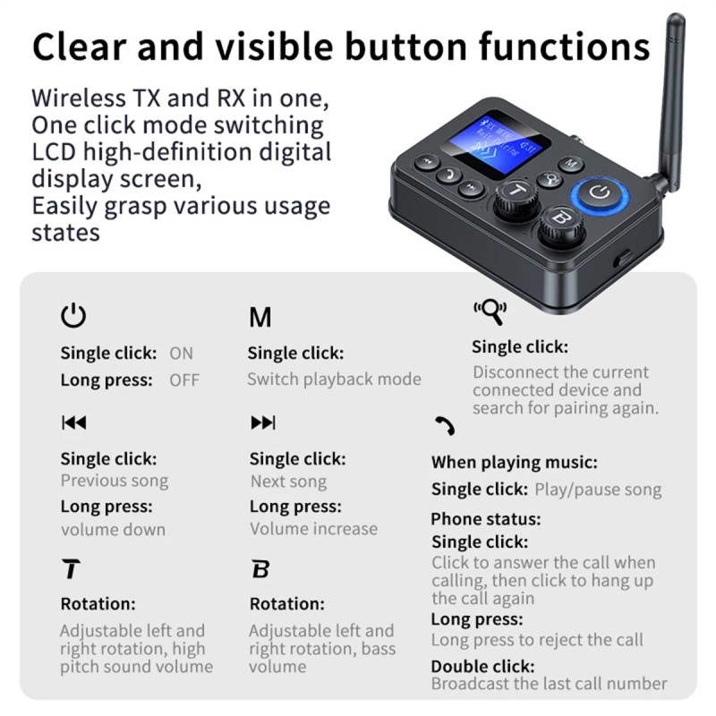 RX/TX Bluetooth 5.4 Transmitter Receiver 3.5mm AUX TV Home Stereo