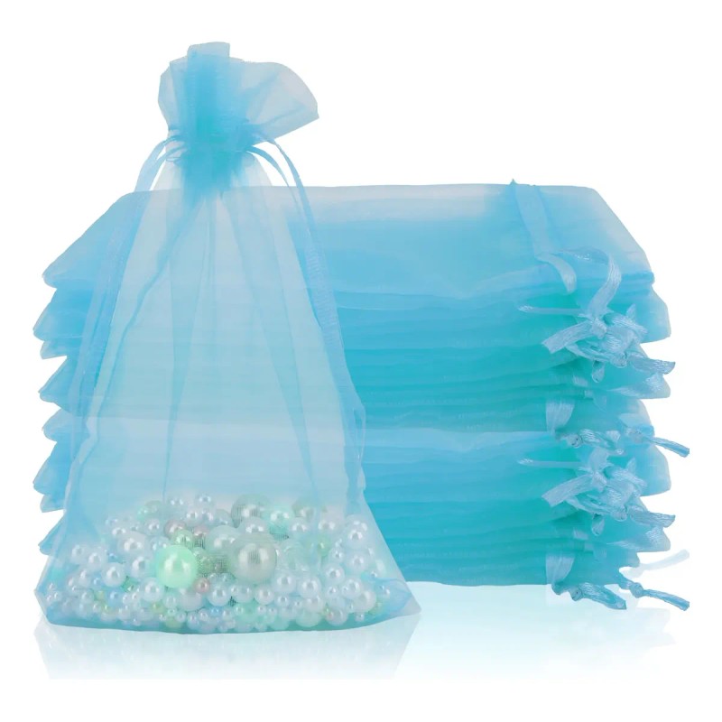 100pcs Azul Bolsas Lote De Bolsa Regalo De Organza 10*15cm