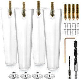 Acrylic Furniture Legs - Mid Century Legs For Couch, Sofa, Chair, Table, Dresser, Bed, Cabinet, Ottoman - Furniture Feet Are Easy To Install & Include Installation Hardware - Set of 4, 6 Inches