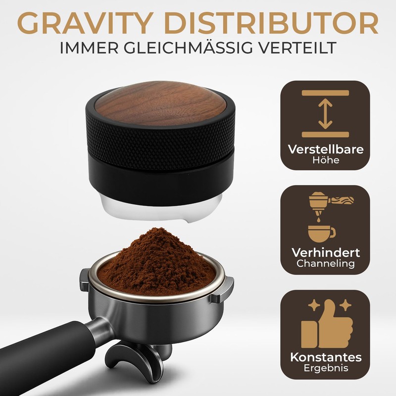 WERKSTOLZ Espresso Distributor 58mm | Höhenverstellbar | Leveler Tool für