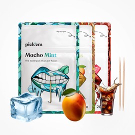 pick'em Toothpicks with Flavour Bestseller Pack of 3 [60 x Toothpicks with Flavour] - Mint, Mango, Cola (Our 3 Bestsellers) - Toothpicks with Flavour - Flavoured Toothpicks