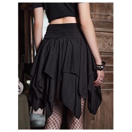 SHENHE Women's Goth Mini Skirt High Waist Asymmetrical Flowy Swing Grunge Punk Fairy Skirt Black Large