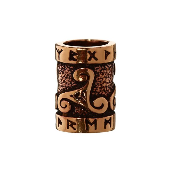 NKlaus Set of 2 Triruna Triskel Beard Beads with Runes Bronze Curl Beads 40510, 10 8 month, Bronze