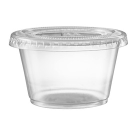 Pantry Value [Case of 2,000 4 oz. Clear Disposable Plastic Portion Cups with Lids - Small Plastic Condiment Containers for Sauce, Salad Dressings & Portion Control