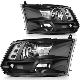 ECCPP Headlight Assembly Pair For Ram 1500 2009-2010,For Ram 2500 3500 2010,For Ram 1500 2500 3500 4500 5500 2011-2018 Black Housing Clear Reflector Clear Lens Driver and Passenger Side