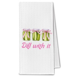 ChissNook Pickle Gifts Kitchen Towels, Gifts for Pickle Lovers Dish Tea Towels for Kitchen Decor, Dill with It Coquette Pink Bow Decorative Hand Towels, 16x24 Inch