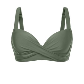 Olive Green Women Underwire Bikini Top - Push Up Swim Top Only Bra Padded Swimsuit Tops 2025 Bathing Suit Tops S