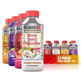SueroX Sugar-Free Sports Drink for Hydration and Recovery, Electrolyte Hydration Drink with 8 Ions, Zero Calorie Sports Drinks with Electrolytes, Tropical Pack, 21.3 Fl Oz, 12 Count