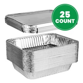 PLASTICPRO Disposable 9 x 13 Aluminum Foil Pans With Lids Half Size Deep Steam Table Bakeware - Cookware Perfect for Baking Cakes, Bread, Meatloaf, Lasagna Pack of 25 Pans & 25 Lids