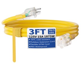 cismorvex 3ft Outdoor/Indoor Extension Cord with Lighted 10/3 Gauge Yellow