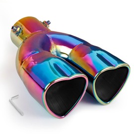Tongze Heart Dual Exhaust Tip 2.5" Inlet, Adjustable Stainless Steel Y Shaped Exhaust Pipe, Modified Exhaust Tail Pipe Universal for Most Car(Colorful)