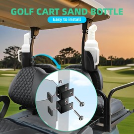 DIYOLFALL 2pcs Golf Cart Sand Bottle fit Club Car EZGO Yamaha with 1" Square Tube Bracket, Divot Filler Sand Bottle with Grip Handle Easy to Pour
