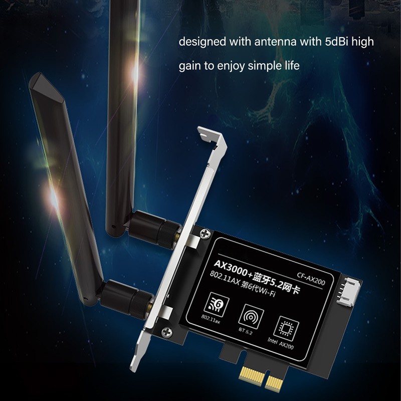WiFi 6 PCIe Card AX3000Mbps 2.4GHz 5GHz Dual Antenna BT5.2