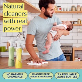 Fab Tab Tablet Cleaner, Multi-Purpose & Bathrom Cleaner for Eco-Concious Cleaning, Non Harmful & Chemical-Free Formula, Convenient Refills with 2 Glass Bottles, Luxury Hotel Scent (6 Refill Tablets)