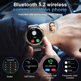 Loekneue New Smartwatch Herren mit Telefonfunktion,1,43" AMOLED Display 100+ Sportmode Armbanduhr mit IP68 Wasserdichter/Schrittzähler/SpO2 Schlafmonitor/Fitnessuhr für iOS Android (schwarzer Stahl)