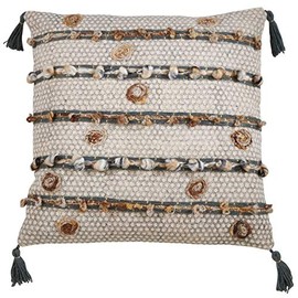SARO LIFESTYLE Lauren Collection Block Print Embroidered Square Pillow Cover, 22", Clay