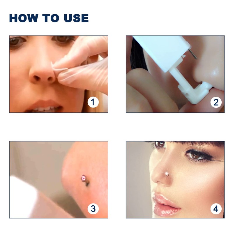 4-Pack Disposable Self Piercing Kit with Built-in Nose Studs, Very