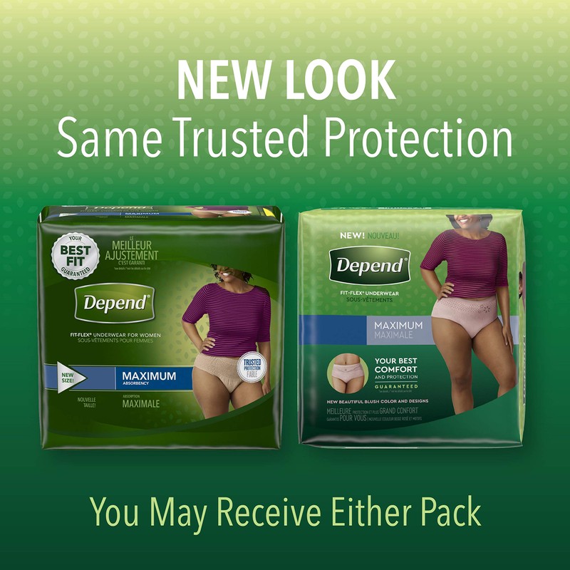 Depend FIT-FLEX Incontinence Underwear for Women, Maximum Absorbency, L, Tan
